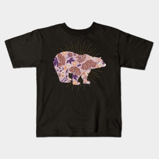 Brown bear silhouette and vintage flowers Kids T-Shirt